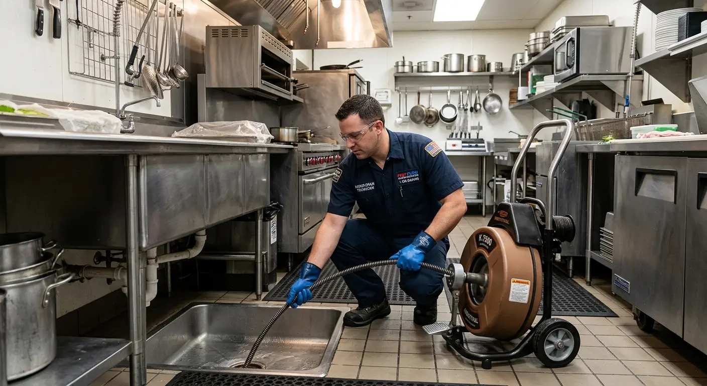 Commercial drain cleaning service in a restaurant kitchen in Lawrenceburg