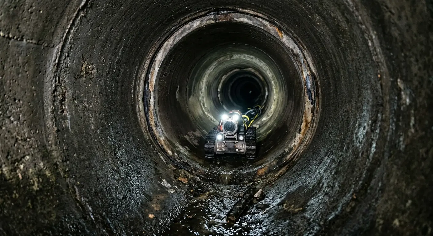 Robotic sewer camera inspecting pipe interior for Sewer Line Cleaning in Lawrenceburg